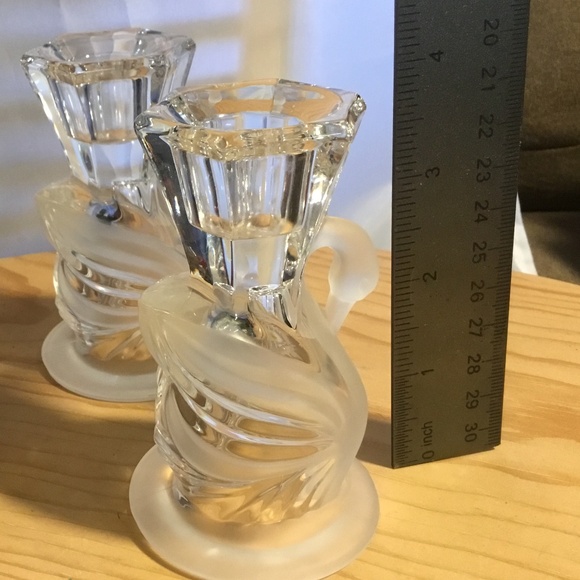 1980's Vintage Party Line Lead Crystal Frosted and Clear Swan Candle Holders - Picture 6 of 9